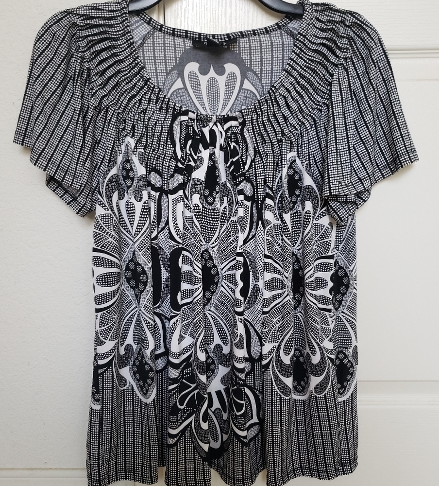 Style &Co Women Printed Black/white top